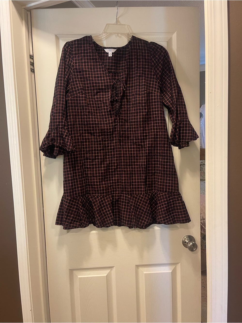 Time and Tru Black and Burgundy Plaid Mini Dress